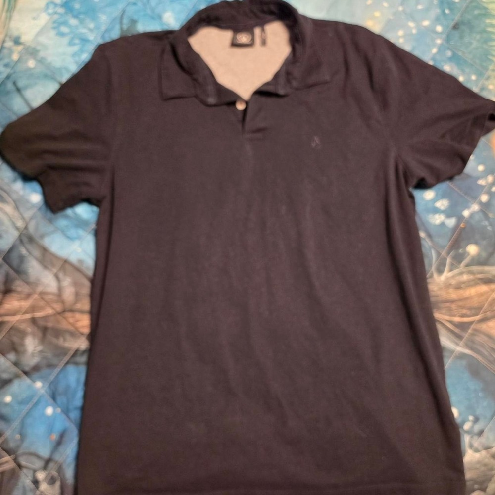 Volcom Mens Black Short Sleeve Polo Shirt Skater Surf Stone Logo Top M